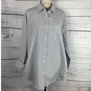 Aisew Button Front Shirt Womens L Pin Striped Long Sleeve Collared Gray NEW